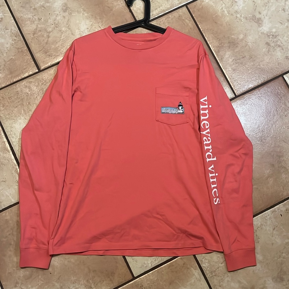 Vineyard Vines Mens Red Holiday Lighthouse Long Sleeve T-Shirt Small